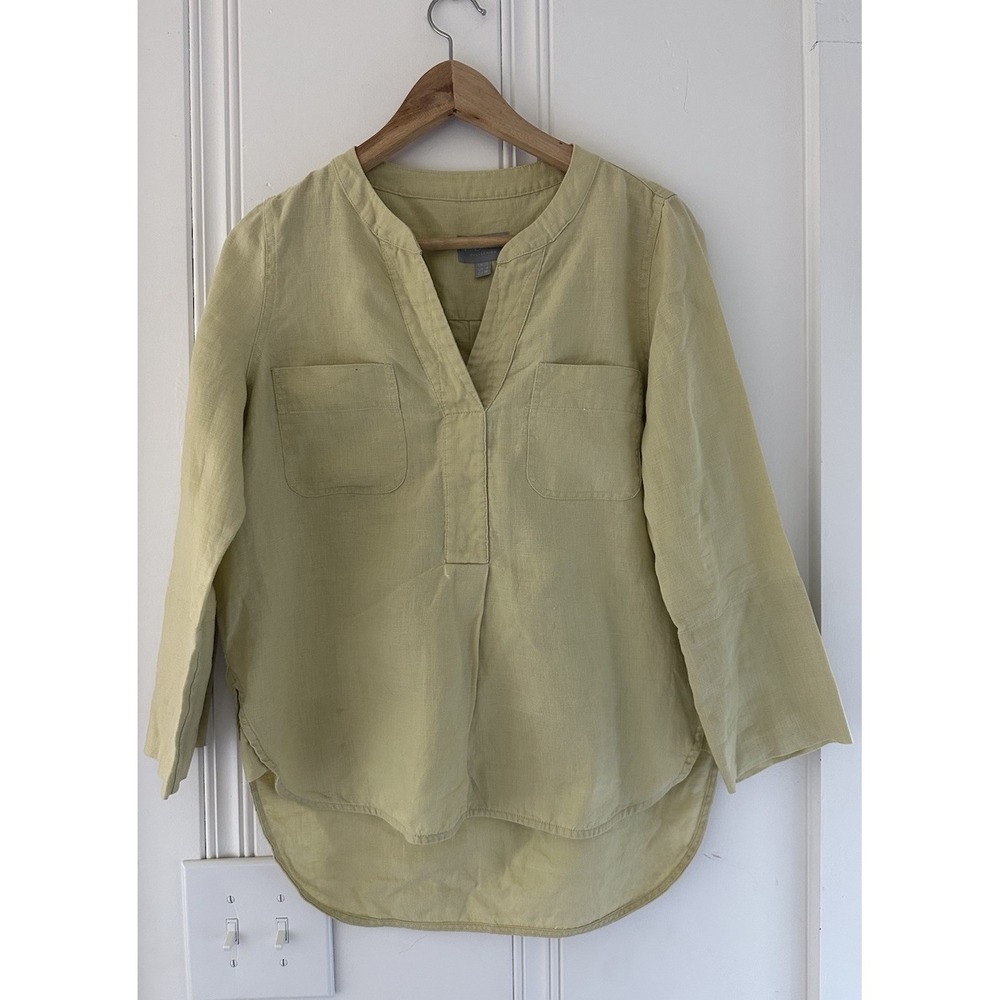 Pure Collection Linen Tunic Blouse Sage Green Long Sleeve Size US 4 UK 10